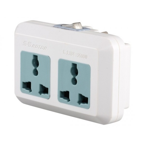 ROTOR RT-Z166 Multifunctional 2-outlet 3-flat-pin Plug Power Socket with Switch (White)