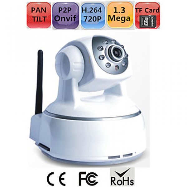 Pan Tilt HD IP Camera SD Card 1.3 Megapixels 720P H.264 P2P Onvif WIFI Remote Monitor